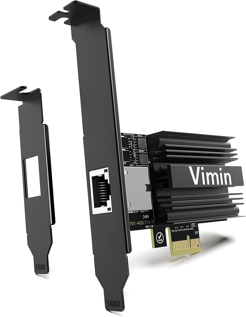 Vmin 10G PCIE4.0×1 Network Card, Marvel AQC113 Controller, 10Gb Base-T Ethernet Adapter Card Compatible with PCI Express X1,X4,X8,X16, 10G NIC RJ45 Port Support Windows/Windows Server/Linux/VMware - Image 1